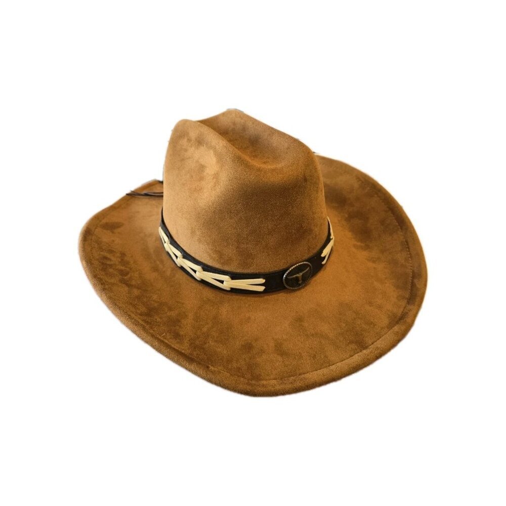 New Brown Cowboy Cowgirl Hat Western Style Bull Pendant Strap Men Women Retro - Picture 2 of 9